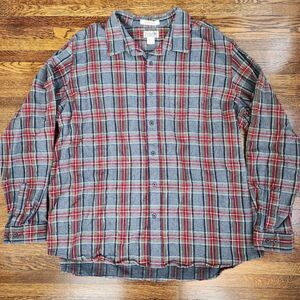 LL Bean Flannel Button Down Shirt XXL Mens Traditional Fit Scotch Plaid Gray Red
